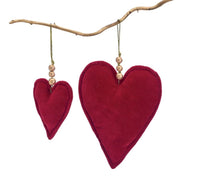 
              Red Velvet Heart Ornament with Gold Wood Beads
            