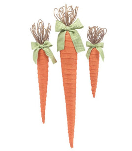 Set of 3- Orange Burlap Hanging Carrots