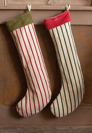 Set of 2- Giant Striped Stockings with Velvet Collar