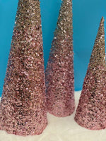 
              Gold & Pink Sequin Cone Tree
            