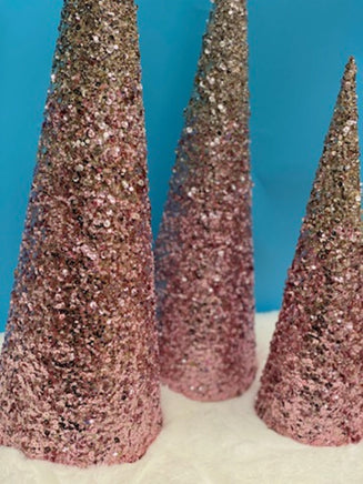 Gold & Pink Sequin Cone Tree