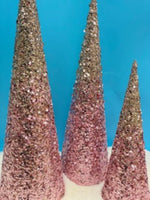 
              Gold & Pink Sequin Cone Tree
            