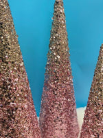 
              Gold & Pink Sequin Cone Tree
            