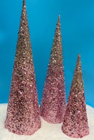 
              Gold & Pink Sequin Cone Tree
            