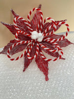 
              24" Snowy Glittered Red Poinsettia w/Striped Accents
            