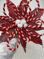 
              24" Snowy Glittered Red Poinsettia w/Striped Accents
            