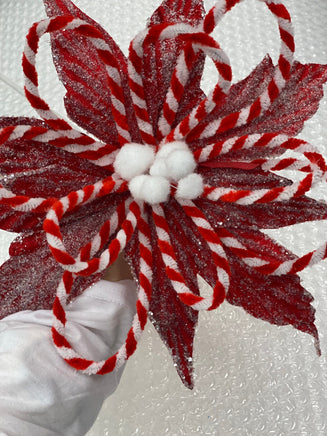 24" Snowy Glittered Red Poinsettia w/Striped Accents