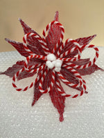 
              24" Snowy Glittered Red Poinsettia w/Striped Accents
            