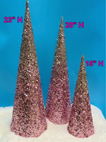 
              Gold & Pink Sequin Cone Tree
            