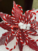 
              24" Snowy Glittered Red Poinsettia w/Striped Accents
            