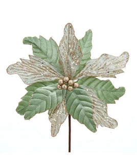 14“ Sea Green Poinsettia Pick