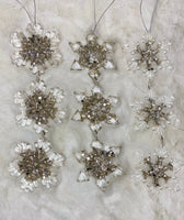 
              Set of 3-Gold and Clear Snowflake Ornaments
            