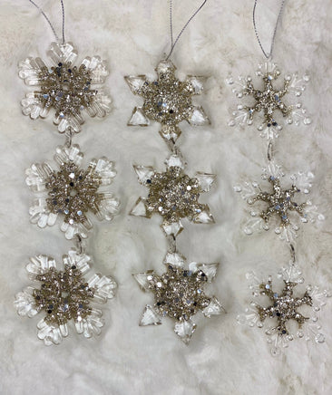 Set of 3-Gold and Clear Snowflake Ornaments