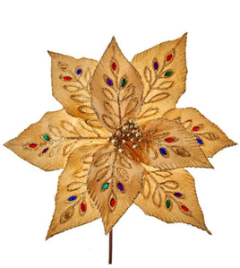 14" Gold Velvet Jeweled Poinsettia