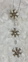 
              Set of 3-Gold and Clear Snowflake Ornaments
            