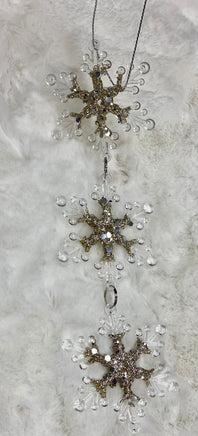 Set of 3-Gold and Clear Snowflake Ornaments