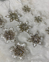 
              Set of 3-Gold and Clear Snowflake Ornaments
            