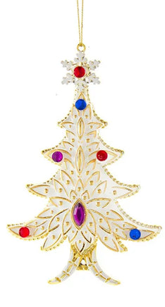 Set of 2- White and Gold Jeweled Christmas Tree Ornaments