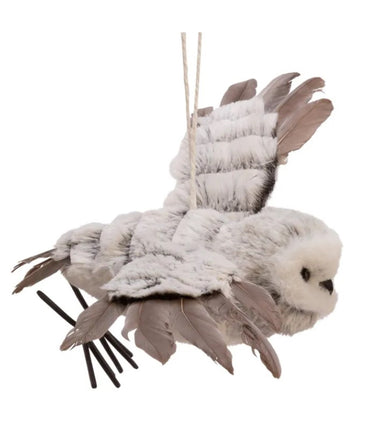 Grey With White Fur Flying Owl Ornament