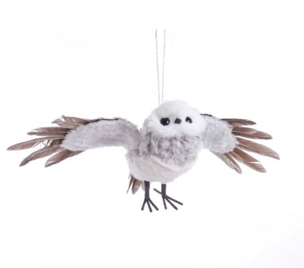 Grey With White Fur Flying Owl Ornament