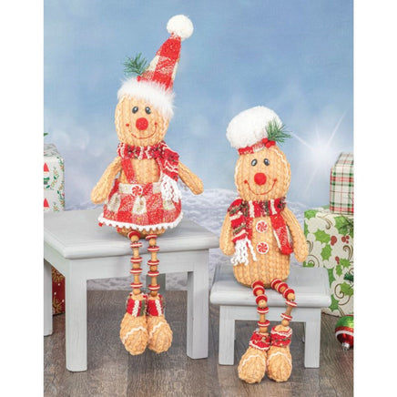 Set of 2- Red Plaid Button Leg Gingerbread