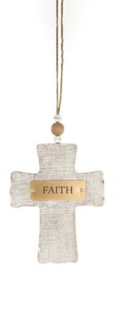 Wooden Whitewash Cross Ornaments- Set of 4