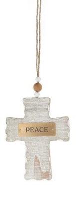 Wooden Whitewash Cross Ornaments- Set of 4