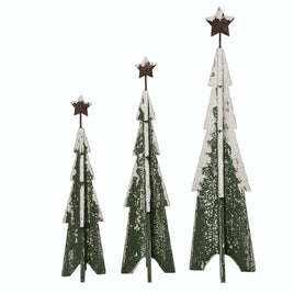 Set of 3- Wood Snowy Christmas Trees