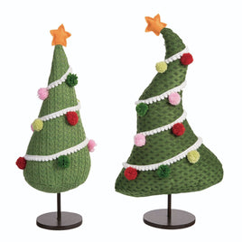 Set of 2- Plush Tree w/Pom Pom