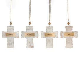 Wooden Whitewash Cross Ornaments- Set of 4