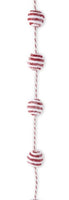 
              60" Glittered Snowy Red & White Yarn Striped Ball Garland
            