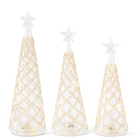 
              Set of 3- Clear Glass LED Trees w/Lattice Gold
            