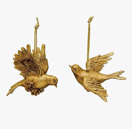 Set of 2-Gold Resin Dove Ornaments