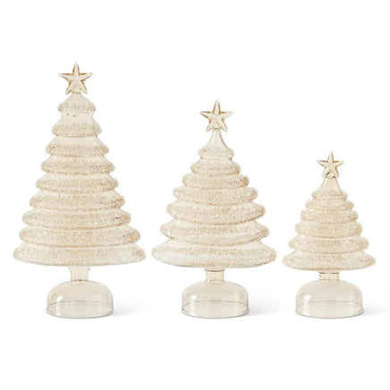 Set of 3- Gold Glass Iced Layers Christmas Trees