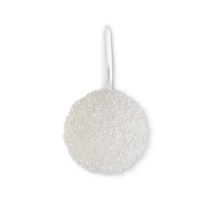 4.75" Round White Pearl Beaded Ornament