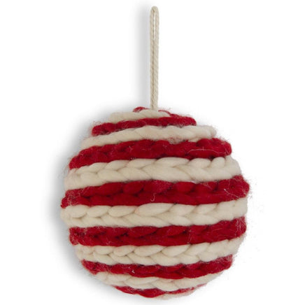 7" Red & Cream Braided Yarn Ornament