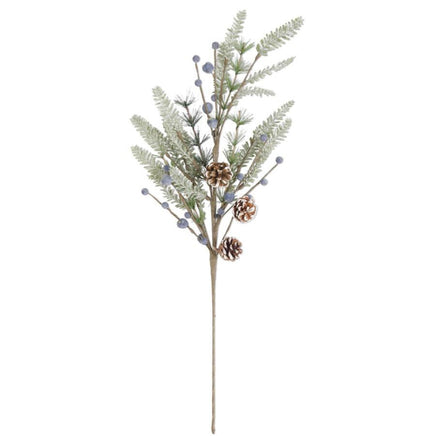 28" Frosted Fir Pine Spray w/Pinecones and Blueberries