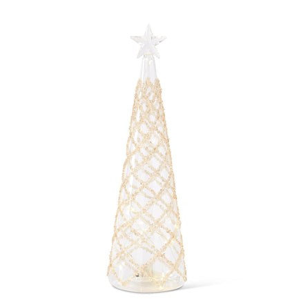 Set of 3- Clear Glass LED Trees w/Lattice Gold