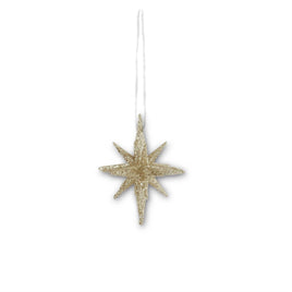 Set of 4- 2 Inch 9 Point Champagne Glitter Star Ornaments