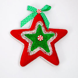 8" Green & Red Star Ornament