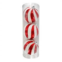 
              6" Glittered Red & White Swirled Shatterproof Ornaments- Set of 3
            