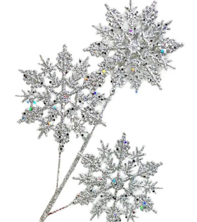 18" Silver Rhinestone Snowflake Pick