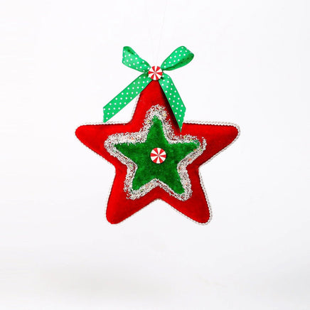 8" Green & Red Star Ornament