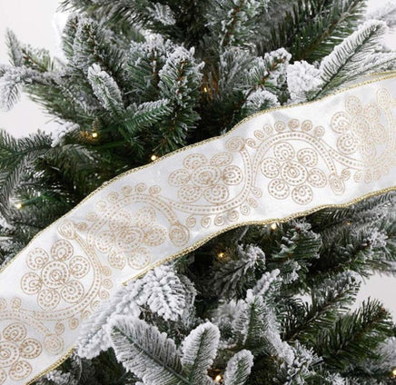 8 Yard- Gold Printed White Velvet Ribbon