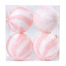 4" Pink & White Swirl Shatterproof Ball Ornaments {Set Of 4}