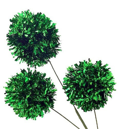 Green Tinsel Pom-Pom Pick