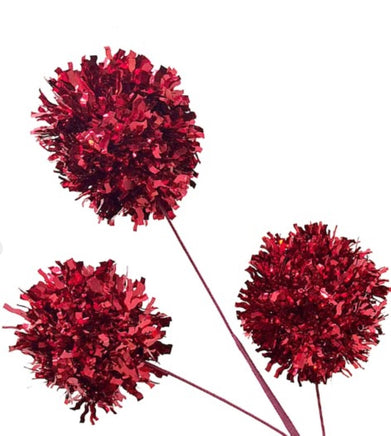 Red Tinsel Pom-Pom Pick