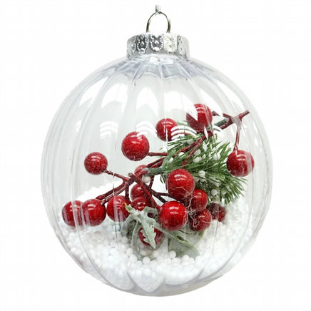 6" Clear with Berries Inside Ball Ornament