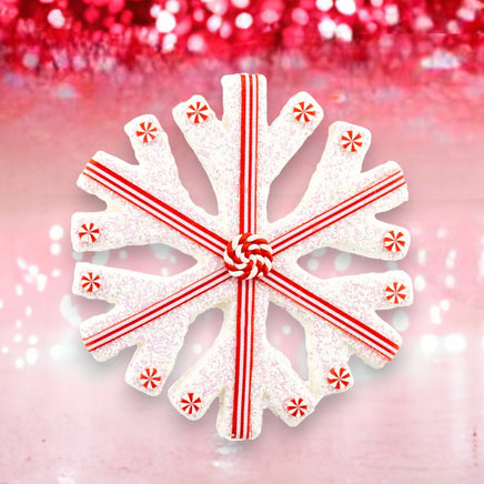 6.5" White with Peppermint Accents Snowflake Ornament