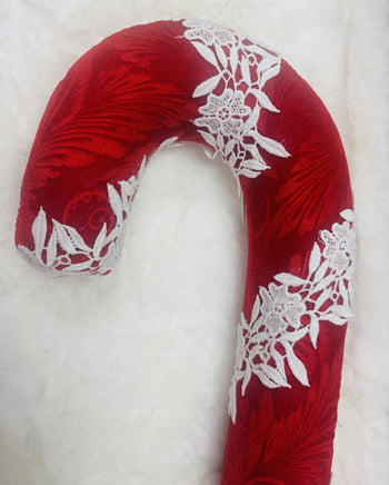 22" Red Velvet and White Lace Candy Cane